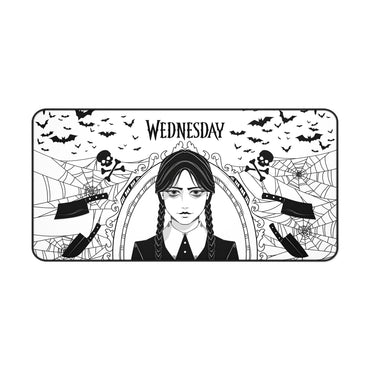 Wednesday Addams Mousepad, Monochrome Desk Mat I Mouse pad for Gamers, Gothic Desk Accessory, Kids Room Decor, XL Playmat Desk Protector
