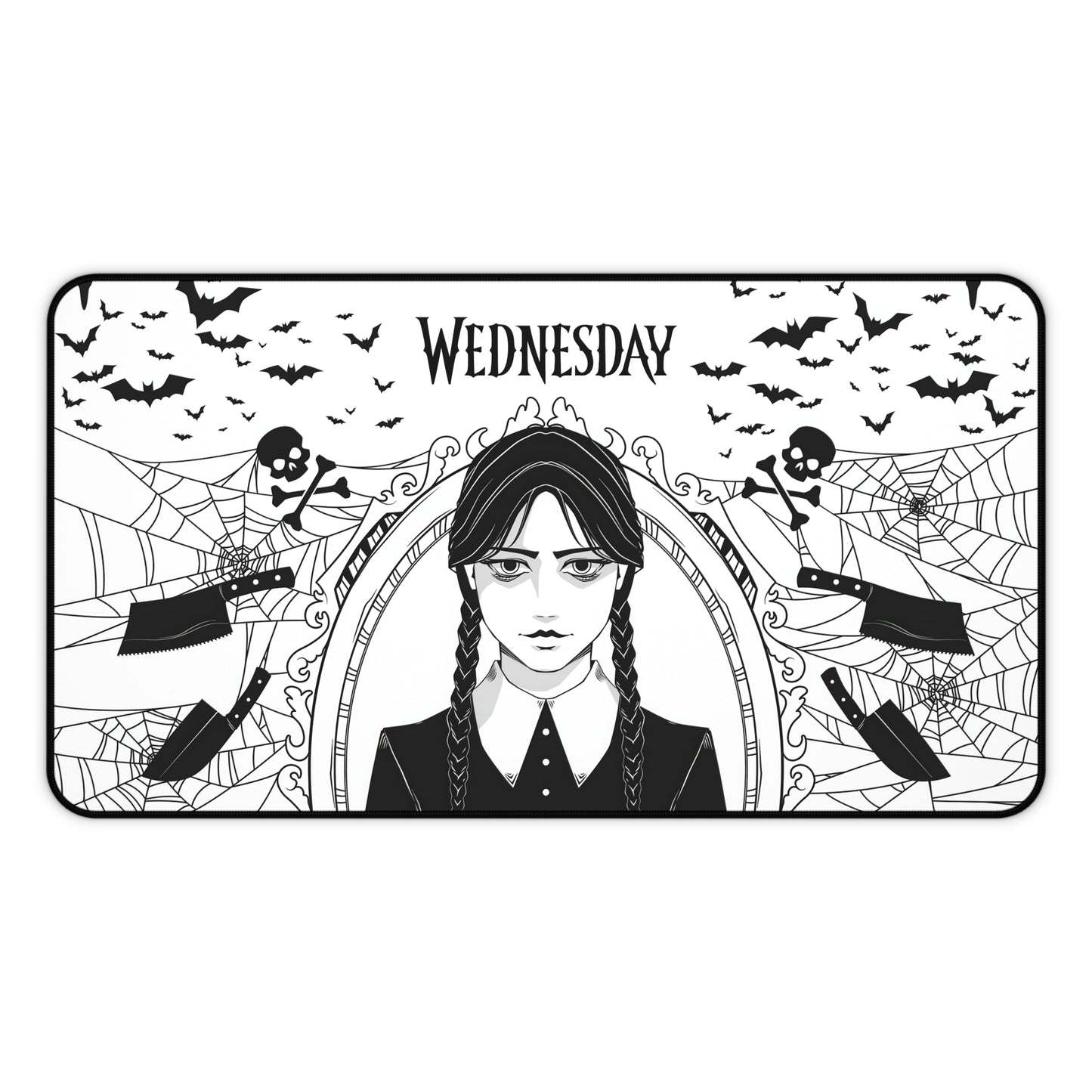 Wednesday Addams Mousepad, Monochrome Desk Mat I Mouse pad for Gamers, Gothic Desk Accessory, Kids Room Decor, XL Playmat Desk Protector