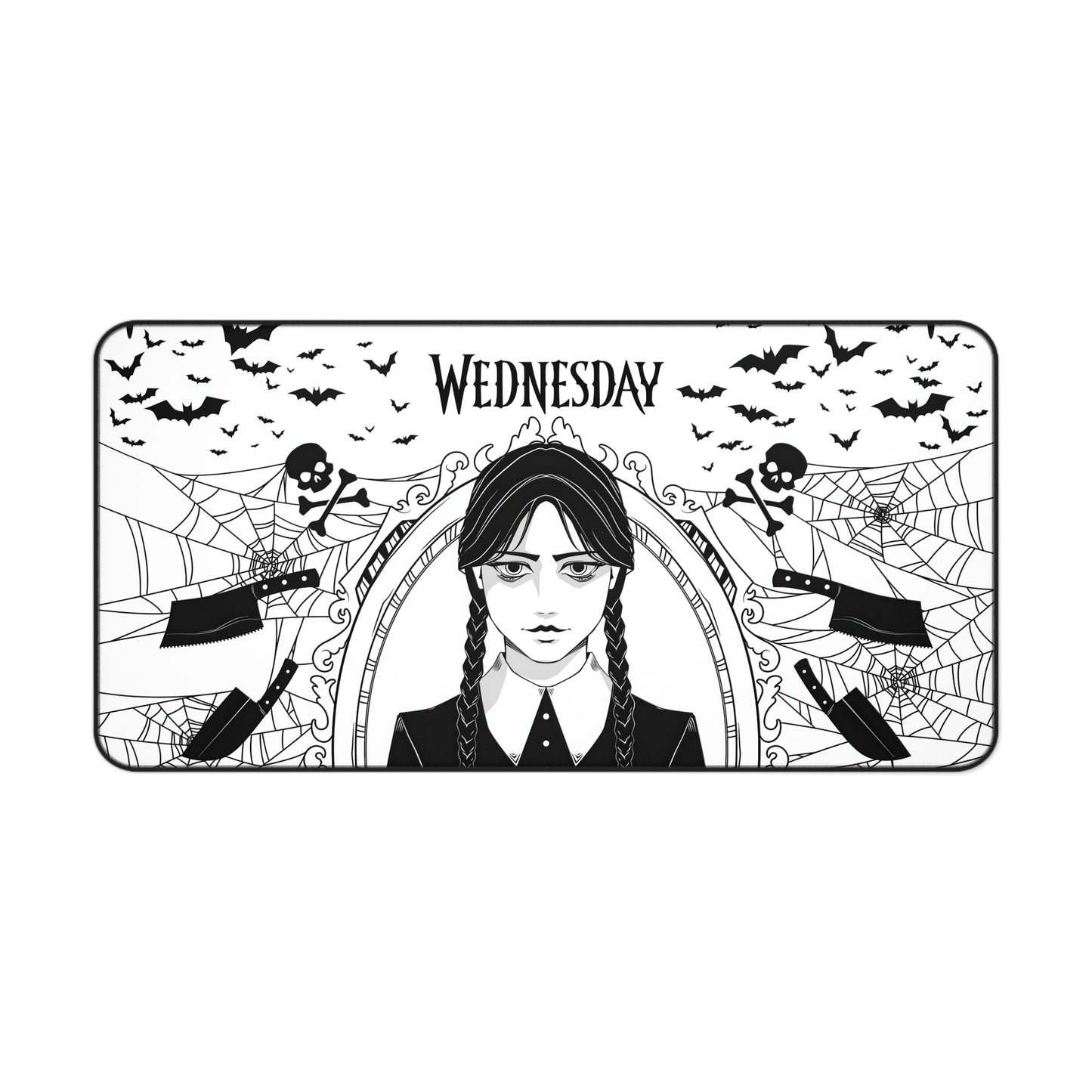 Wednesday Addams Mousepad, Monochrome Desk Mat I Mouse pad for Gamers, Gothic Desk Accessory, Kids Room Decor, XL Playmat Desk Protector