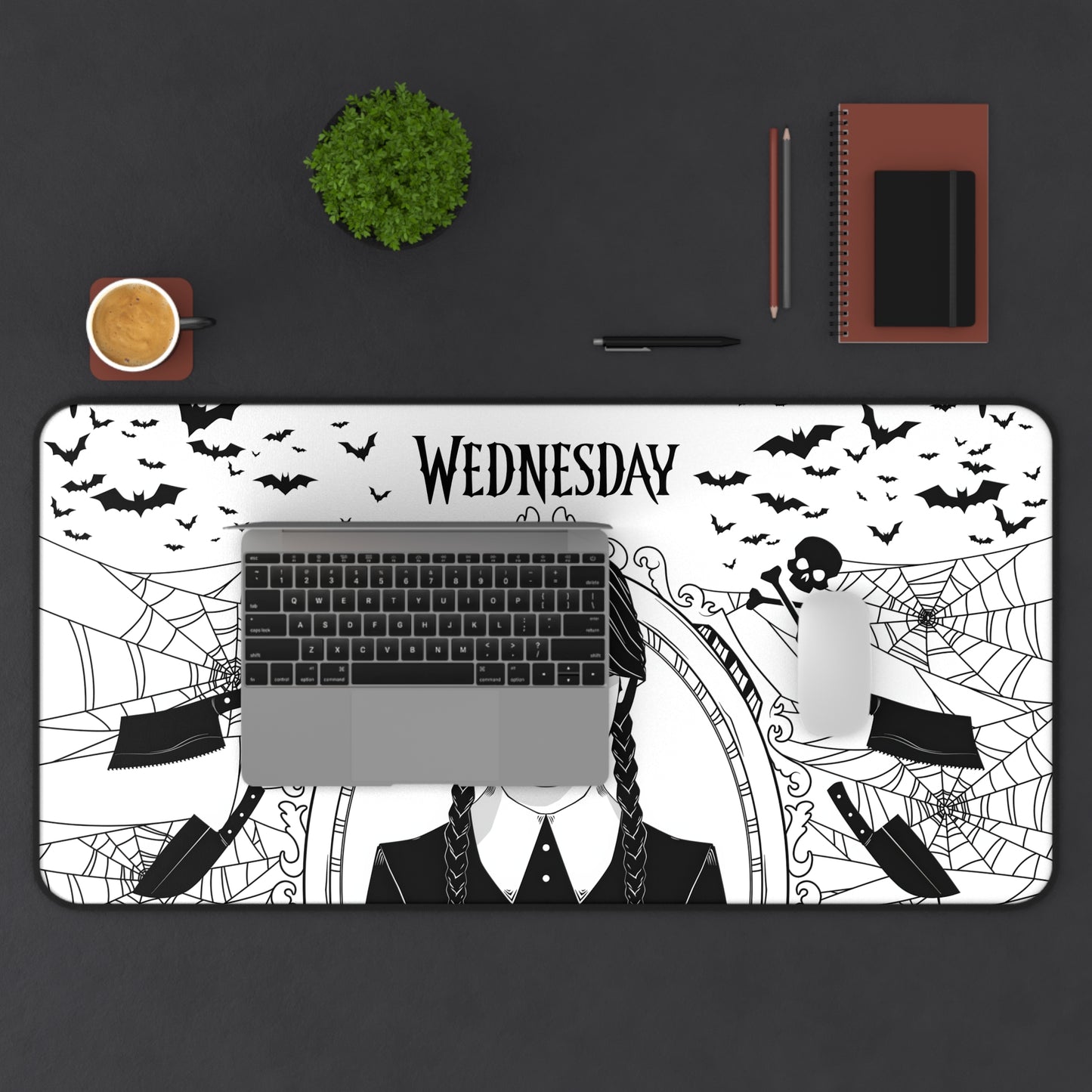 Wednesday Addams Mousepad, Monochrome Desk Mat I Mouse pad for Gamers, Gothic Desk Accessory, Kids Room Decor, XL Playmat Desk Protector