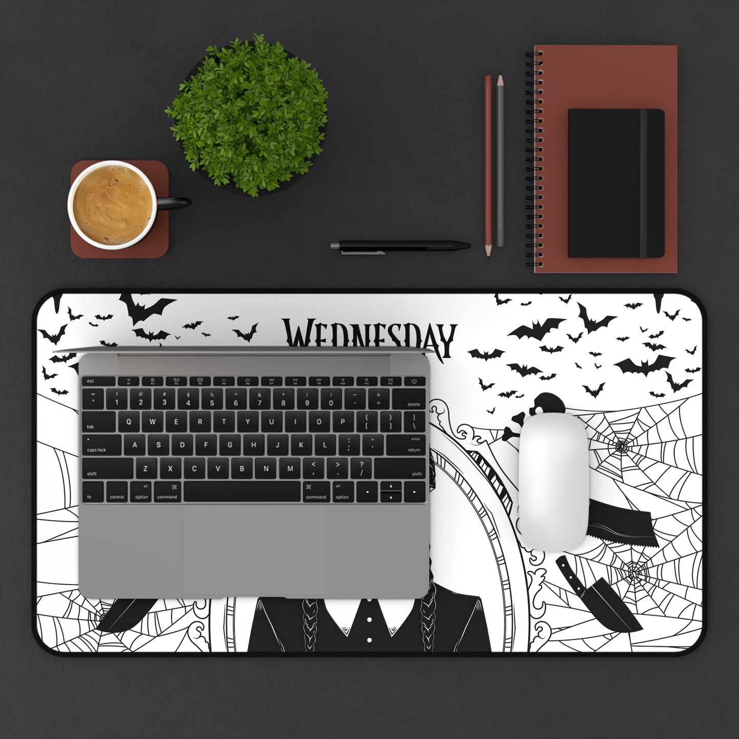 Wednesday Addams Mousepad, Monochrome Desk Mat I Mouse pad for Gamers, Gothic Desk Accessory, Kids Room Decor, XL Playmat Desk Protector