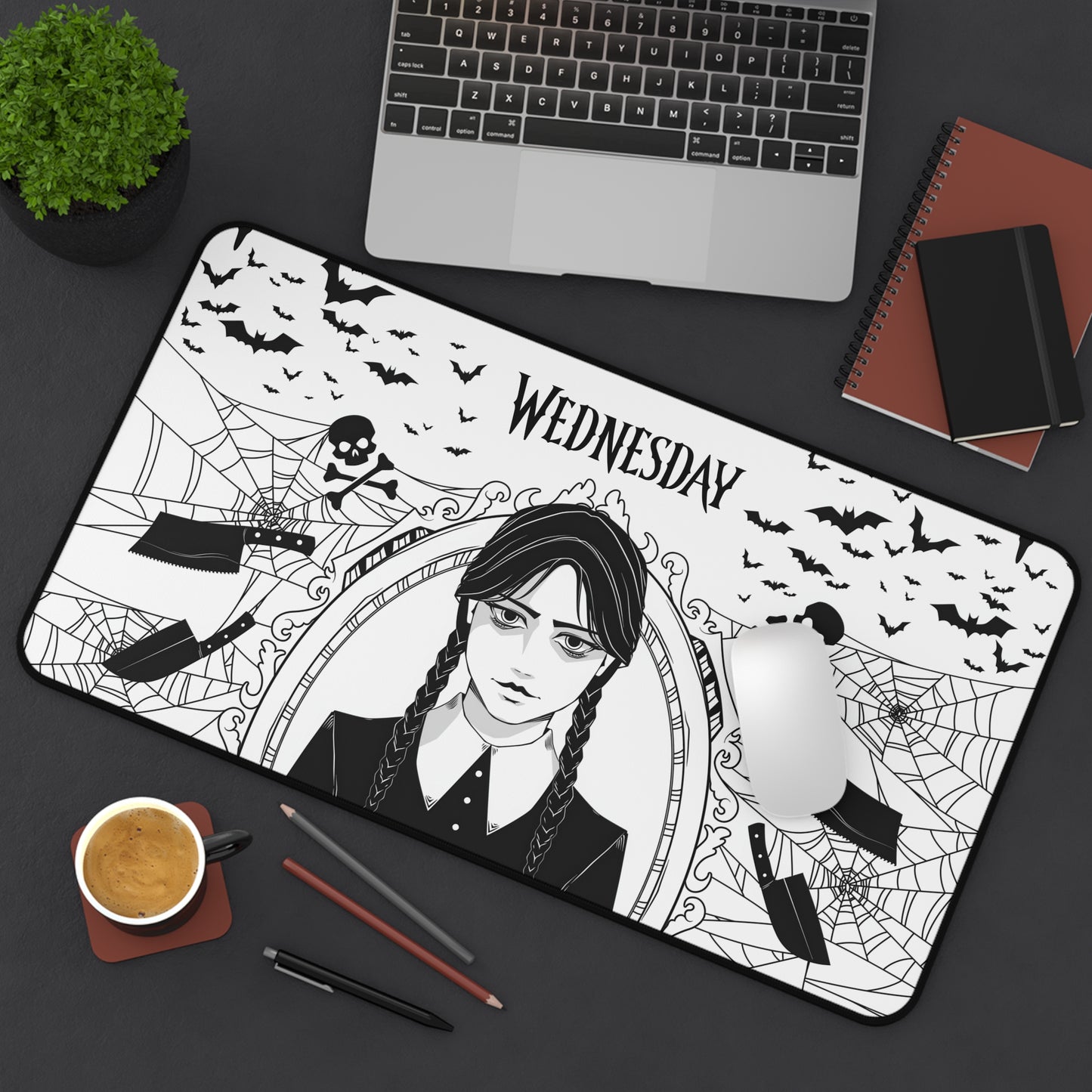 Wednesday Addams Mousepad, Monochrome Desk Mat I Mouse pad for Gamers, Gothic Desk Accessory, Kids Room Decor, XL Playmat Desk Protector