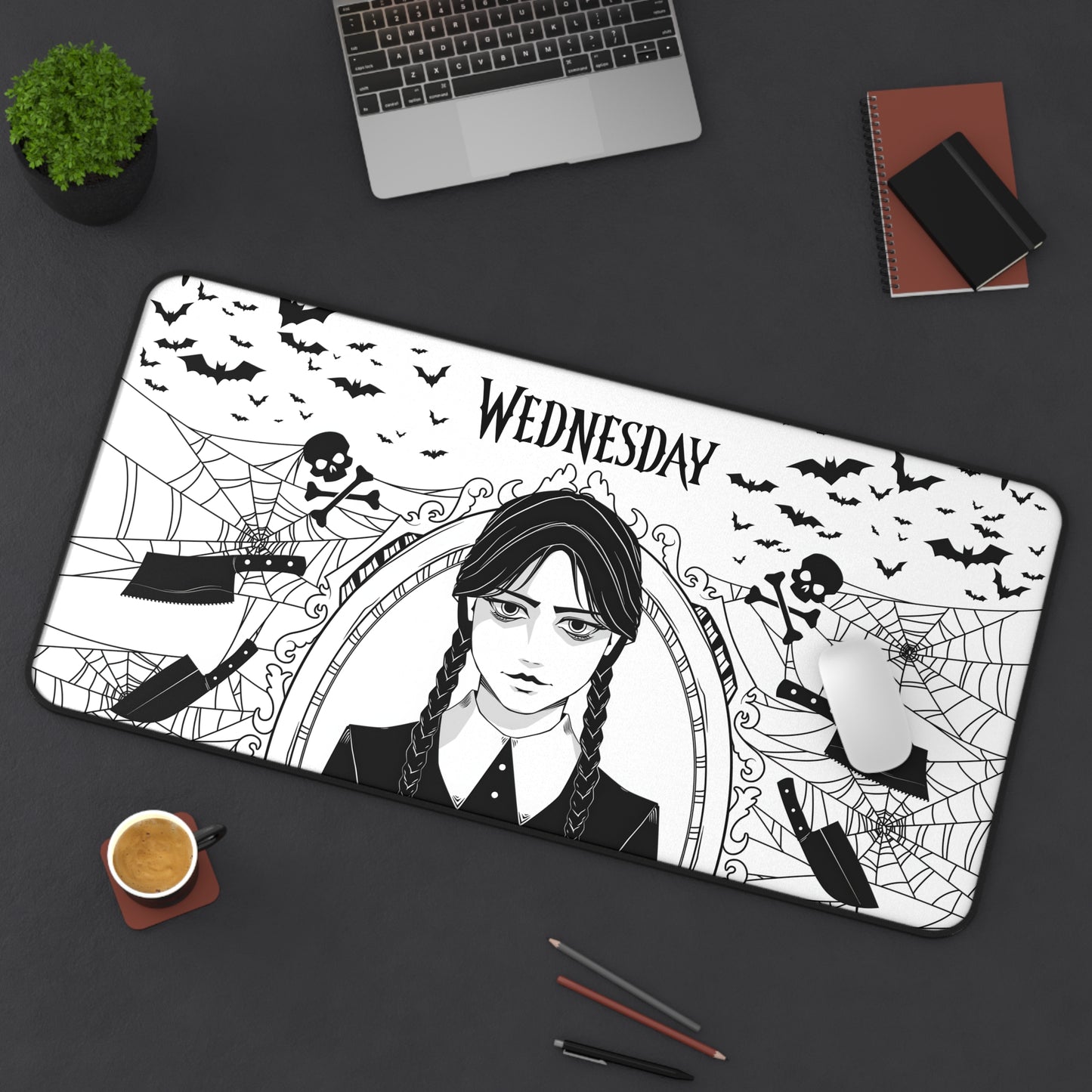 Wednesday Addams Mousepad, Monochrome Desk Mat I Mouse pad for Gamers, Gothic Desk Accessory, Kids Room Decor, XL Playmat Desk Protector