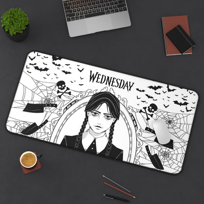 Wednesday Addams Mousepad, Monochrome Desk Mat I Mouse pad for Gamers, Gothic Desk Accessory, Kids Room Decor, XL Playmat Desk Protector
